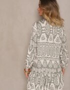 m&d fashion Rochie Verde Cloș din Viscoză cu Imprimeu Etnic cu Cordon cu Franjuri Ravpio