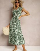 m&d fashion Rochie Verde din Viscoză Închisă cu nasturi cu Curea din material și Elastic în talie Isolia