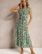 m&d fashion Rochie Verde din Viscoză Închisă cu nasturi cu Curea din material și Elastic în talie Isolia