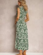 m&d fashion Rochie Verde din Viscoză Închisă cu nasturi cu Curea din material și Elastic în talie Isolia