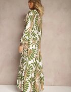 m&d fashion Rochie Verde Evazată cu Viscoză Decorată cu Imprimeu Floral Koriare