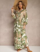 m&d fashion Rochie Verde Evazată cu Viscoză Decorată cu Imprimeu Floral Koriare