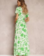 m&d fashion Rochie Verde Florală cu curea și elastic în talie din Viscoză Agletina