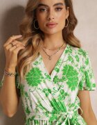 m&d fashion Rochie Verde Florală cu curea și elastic în talie din Viscoză Agletina