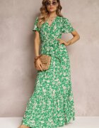 m&d fashion Rochie Verde Lungă cu imprimeu floral cu elastic în talie din viscoză Lydiza