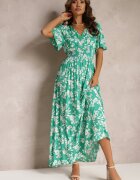 m&d fashion Rochie Verde petrecută Maxi cu elastic în talie și legătură la spate Dangela