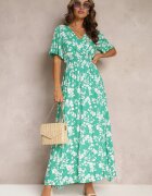 m&d fashion Rochie Verde petrecută Maxi cu elastic în talie și legătură la spate Dangela