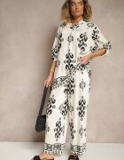 m&d fashion Set Alb din Viscoză Cămașă și Pantaloni Decorat cu Imprimeu Etnic Mepina