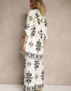 m&d fashion Set Alb din Viscoză Cămașă și Pantaloni Decorat cu Imprimeu Etnic Mepina
