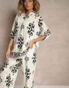 m&d fashion Set Alb din Viscoză Cămașă și Pantaloni Decorat cu Imprimeu Etnic Mepina