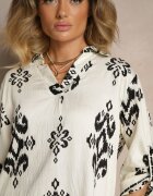 m&d fashion Set Alb din Viscoză Cămașă și Pantaloni Decorat cu Imprimeu Etnic Mepina
