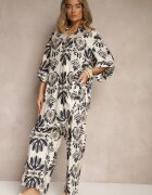 m&d fashion Set Albastru din Viscoză cu Pantaloni cu croială largă și Cămașă lungă Rinviela