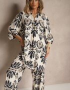 m&d fashion Set Albastru din Viscoză cu Pantaloni cu croială largă și Cămașă lungă Rinviela