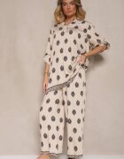 m&d fashion Set Bej deschis din viscoză oversize cămașă și pantaloni decorați cu imprimeu etnic Janea