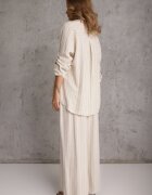 m&d fashion Set Bej deschis din Viscoză și In cu Dungi Delicate Cămașă și Pantaloni Wide Leg Cliffesa