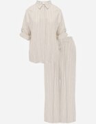 m&d fashion Set Bej deschis din Viscoză și In cu Dungi Delicate Cămașă și Pantaloni Wide Leg Cliffesa