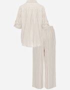 m&d fashion Set Bej deschis din Viscoză și In cu Dungi Delicate Cămașă și Pantaloni Wide Leg Cliffesa