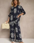 m&d fashion Set bleumarin din viscoză Cămașă și Pantaloni cu imprimeu etnic Mepina
