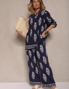 m&d fashion Set Bleumarin Oversize în Stil Rustic Cămașă Lungă și Pantaloni Larghi Mepilara