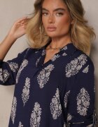 m&d fashion Set Bleumarin Oversize în Stil Rustic Cămașă Lungă și Pantaloni Larghi Mepilara