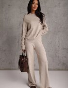 m&d fashion Set cu vâscoză pulover cu nasturi și pantaloni largi Rarellia Bej