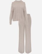 m&d fashion Set cu vâscoză pulover cu nasturi și pantaloni largi Rarellia Bej