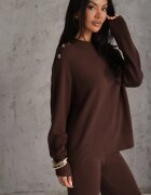 m&d fashion Set cu vâscoză pulover cu nasturi și pantaloni largi Rarellia Maro