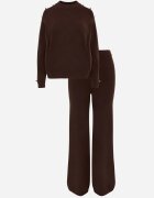 m&d fashion Set cu vâscoză pulover cu nasturi și pantaloni largi Rarellia Maro