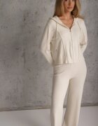 m&d fashion Set de pulover cu vâscoză pantaloni drepți și bluză cu fermoar și glugă Eldirma Bej deschis