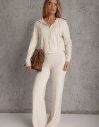 m&d fashion Set de pulover cu vâscoză pantaloni drepți și bluză cu fermoar și glugă Eldirma Bej deschis