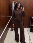 m&d fashion Set de pulover cu vâscoză pantaloni drepți și bluză cu fermoar și glugă Eldirma Maro