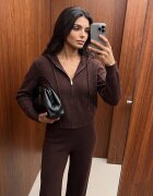 m&d fashion Set de pulover cu vâscoză pantaloni drepți și bluză cu fermoar și glugă Eldirma Maro