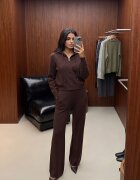 m&d fashion Set de pulover cu vâscoză pantaloni drepți și bluză cu fermoar și glugă Eldirma Maro