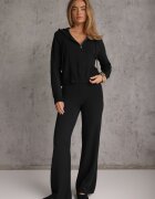 m&d fashion Set de pulover cu vâscoză pantaloni drepți și bluză cu fermoar și glugă Eldirma Negru