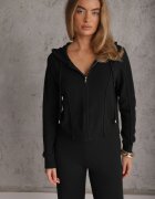 m&d fashion Set de pulover cu vâscoză pantaloni drepți și bluză cu fermoar și glugă Eldirma Negru