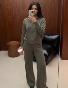 m&d fashion Set de pulover cu vâscoză pantaloni drepți și bluză cu fermoar și glugă Eldirma Verde închis