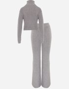 m&d fashion Set din tricot rib cu vâscoză: pantaloni și pulover cu guler înalt Tawira Gri
