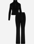 m&d fashion Set din tricot rib cu vâscoză: pantaloni și pulover cu guler înalt Tawira Negru