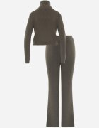 m&d fashion Set din tricot rib cu vâscoză: pantaloni și pulover cu guler înalt Tawira Verde închis