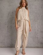 m&d fashion Set din viscoză pentru vară: top fără mâneci și pantaloni Balloon cu tip cravată Eliness Bej deschis