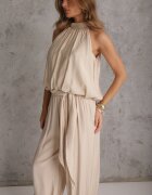m&d fashion Set din viscoză pentru vară: top fără mâneci și pantaloni Balloon cu tip cravată Eliness Bej deschis