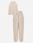 m&d fashion Set din viscoză pentru vară: top fără mâneci și pantaloni Balloon cu tip cravată Eliness Bej deschis