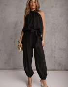 m&d fashion Set din viscoză pentru vară: top fără mâneci și pantaloni Balloon cu tip cravată Eliness Negru