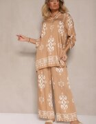 m&d fashion Set Maro din Viscoză Cămașă și Pantaloni Decorat cu Imprimeu Etnic Mepina
