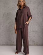 m&d fashion Set Maro din Viscoză și In cu Dungi Fine Cămașă și Pantaloni Wide Leg Cliffesa