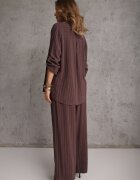 m&d fashion Set Maro din Viscoză și In cu Dungi Fine Cămașă și Pantaloni Wide Leg Cliffesa