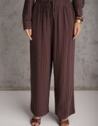 m&d fashion Set Maro din Viscoză și In cu Dungi Fine Cămașă și Pantaloni Wide Leg Cliffesa