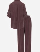 m&d fashion Set Maro din Viscoză și In cu Dungi Fine Cămașă și Pantaloni Wide Leg Cliffesa