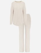 m&d fashion Set tricot cu vâscoză longsleeve și pantaloni largi Mirette Bej Bej Bej deschis