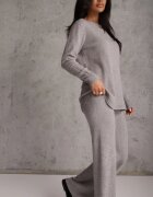m&d fashion Set tricot cu vâscoză longsleeve și pantaloni largi Mirette Bej Bej Gri